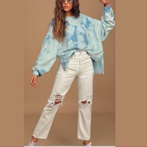 🚨 3 for $25 - LULUS All Warmed Up Blue Tie-Dye Oversized Pullover Sweatshirt